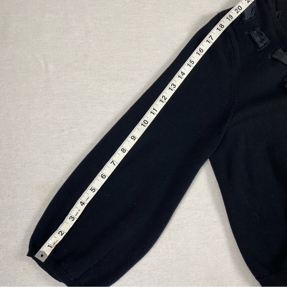 Nanette Lepore Black Button Up Cropped Cardigan Sweater Silk Ribbon Size L - Picture 9 of 10